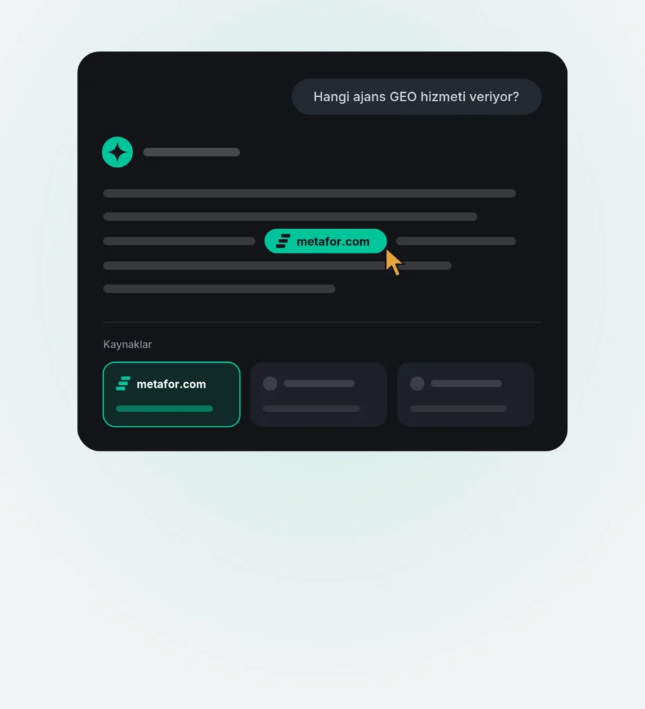 Yapay zeka cevabında kaynak olarak gösterilen metafor.com - GEO örneği